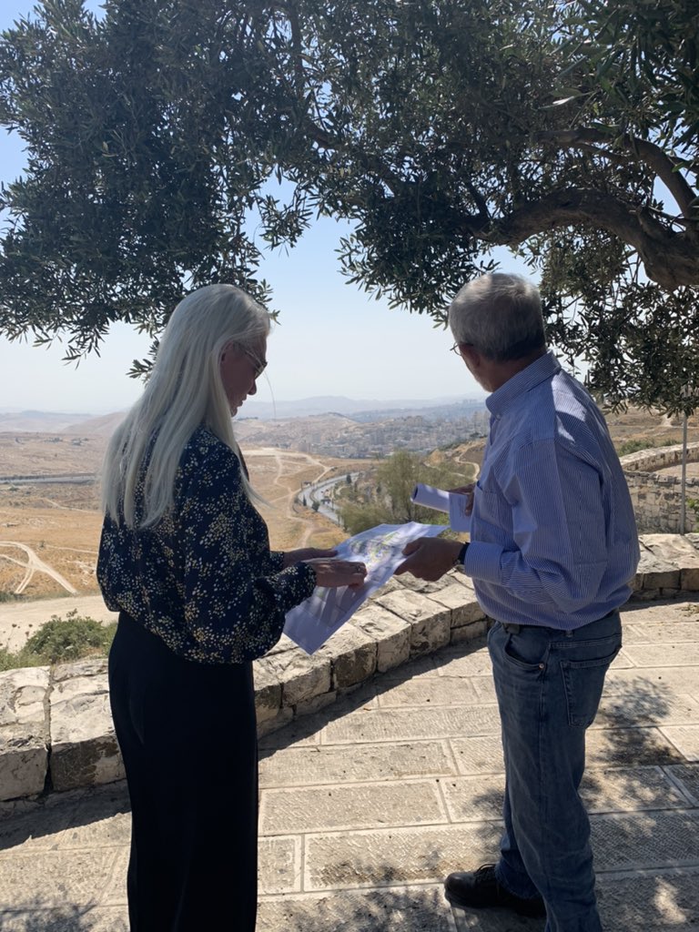 UK Minister of State for Asia and the Middle East, Amanda Milling, getting a briefing on the E1 settlement on the outskirts of occupied East Jerusalem.