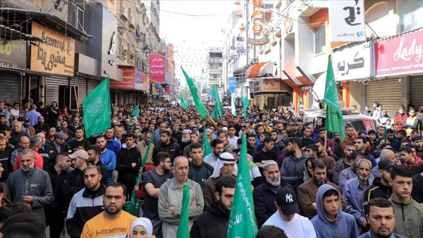 Thousands of Palestinians take part in a rally north of the Gaza Strip in protest of the Israeli brutality against the Palestinian prisoners and people in Jerusalem and the West Bank.
