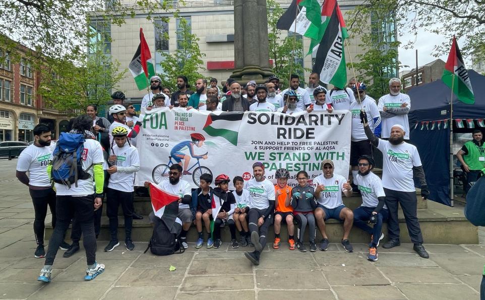 One hundred cyclists from Lancashire came together for a 25-mile bike ride to draw attention to the occupation of Palestine.