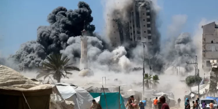 Israeli Attack on High-Rise Building Leaves ‘Trail of Destruction’ Across Gaza City